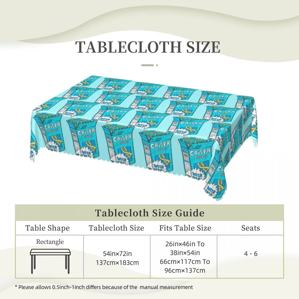 Crispr Cas9 Gene Editing Science Cereal Dna Customized Rectangular Tablecloth Oilproof Table Cover for Dining Events Table Cloth