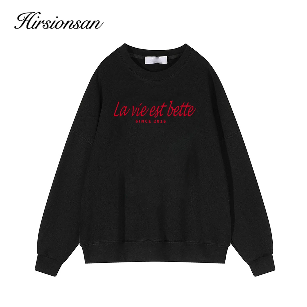 Hirsionsan 2024 New Spring Autumn Casual Red Letter Print Sweatshirt Women Soft O Neck Ladies Vintage Pullovers Tops Y2k