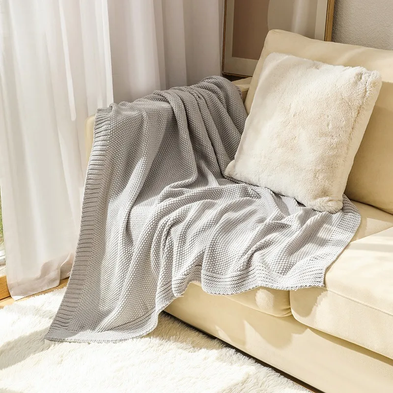 Home Knit Throw Blanket Soft Chenille Cozy Breathable Chunky Decorative Blanket for Couch, Bed Sofa, French-Inspired