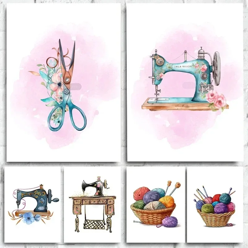 Sewing-Themed Poster Couture Needlework Canvas Painting Wall Art Picture for Living Room Home Tailor's Workspace Decor