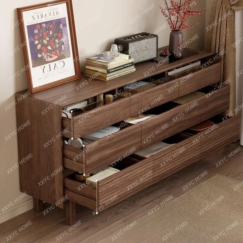 

L black walnut chest cabinet living room wall drawer locker