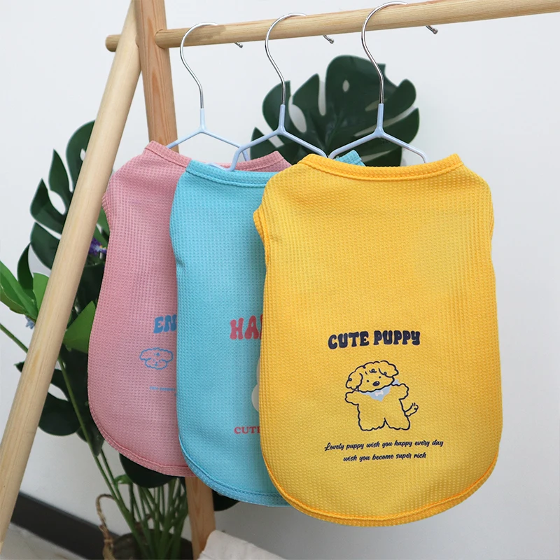 Spring and Autumn Pet Waffle Cute and Simple Thin Tank Top Cat and Dog Universal Colorful Cartoon Printed Clothes