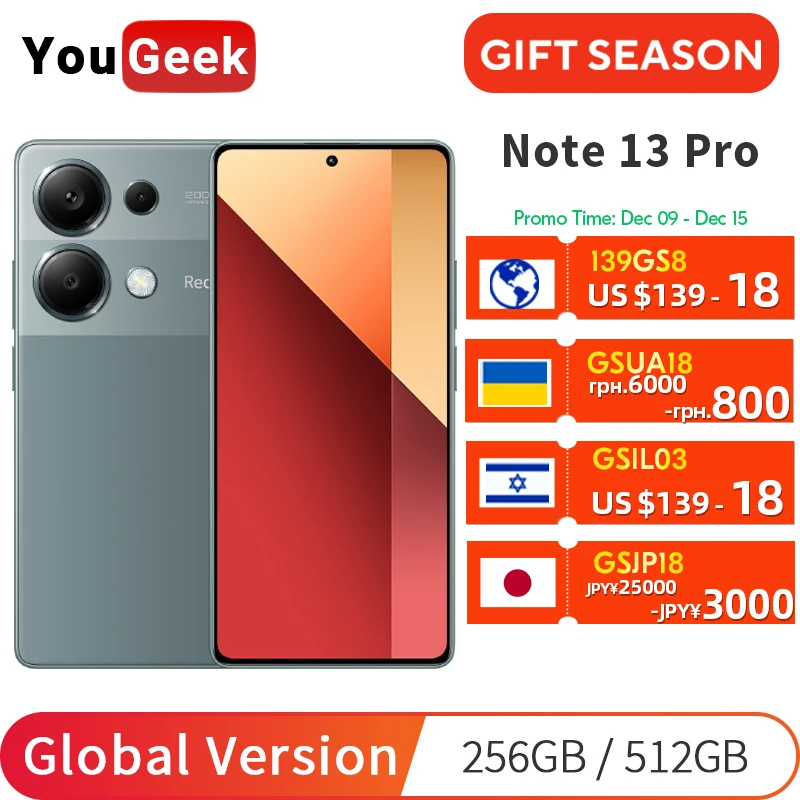 Global Version Xiaomi Redmi Note 13 Pro 4G Smartphone 200MP OIS Camera 120Hz AMOLED 67W Turbo Charging MTK Helio G99-Ultra