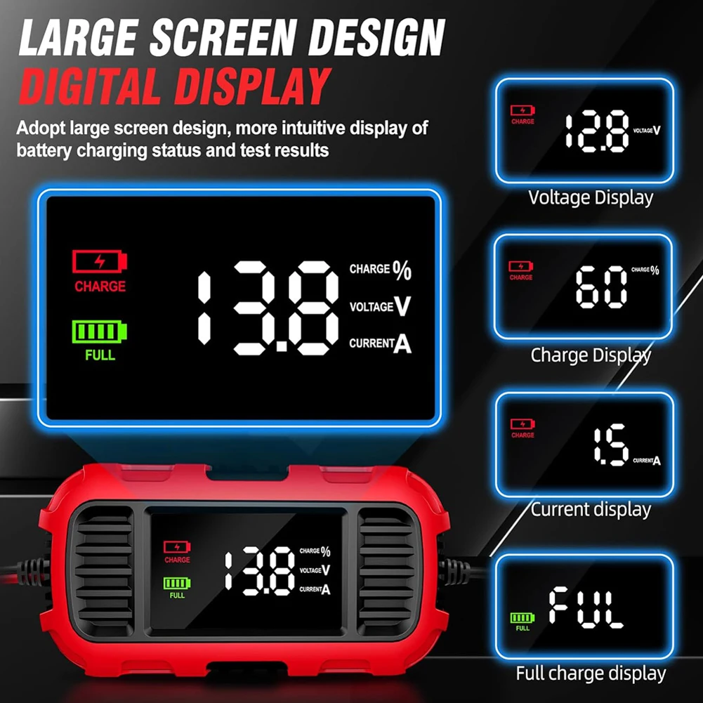 Outil de charge de batterie de voiture avec affichage numérique, entretien intelligent, chargeur d'entretien, pipeline 12V, camion