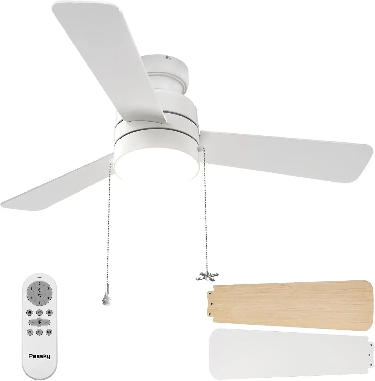 

Ceiling Fans with Lights, 42 inch Low Profile Ceiling Fan with Pull Chain and Remote Control, Flush Mount, Reversible, 5C
