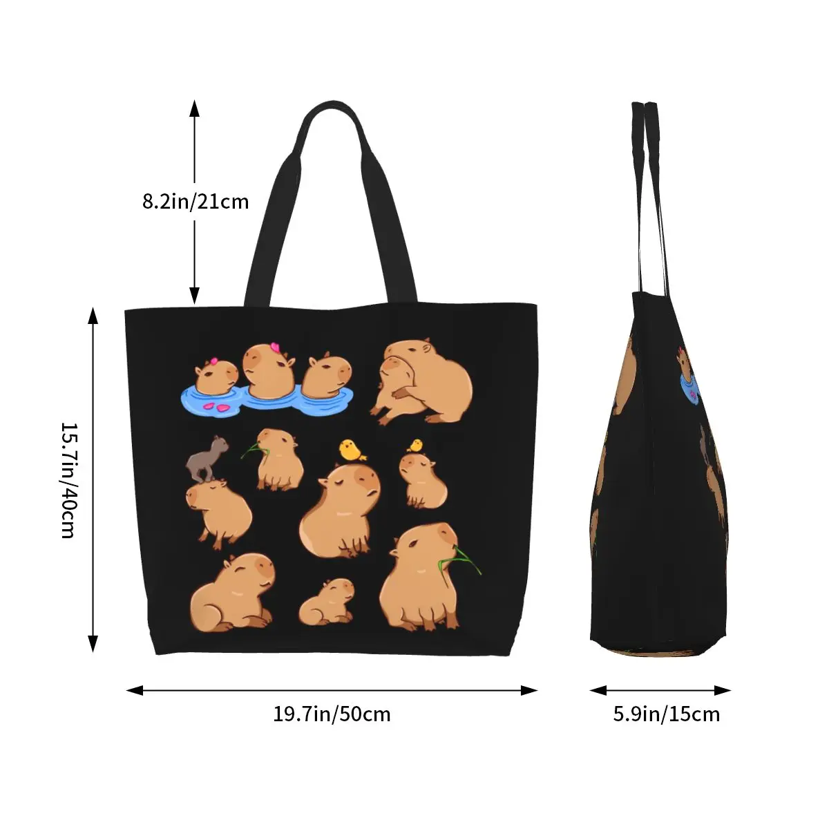 Capybara Pattern Shopping Tote Bag Canvas Large Capacity Shoulder Bags Shopper Grocery Handbag for Women