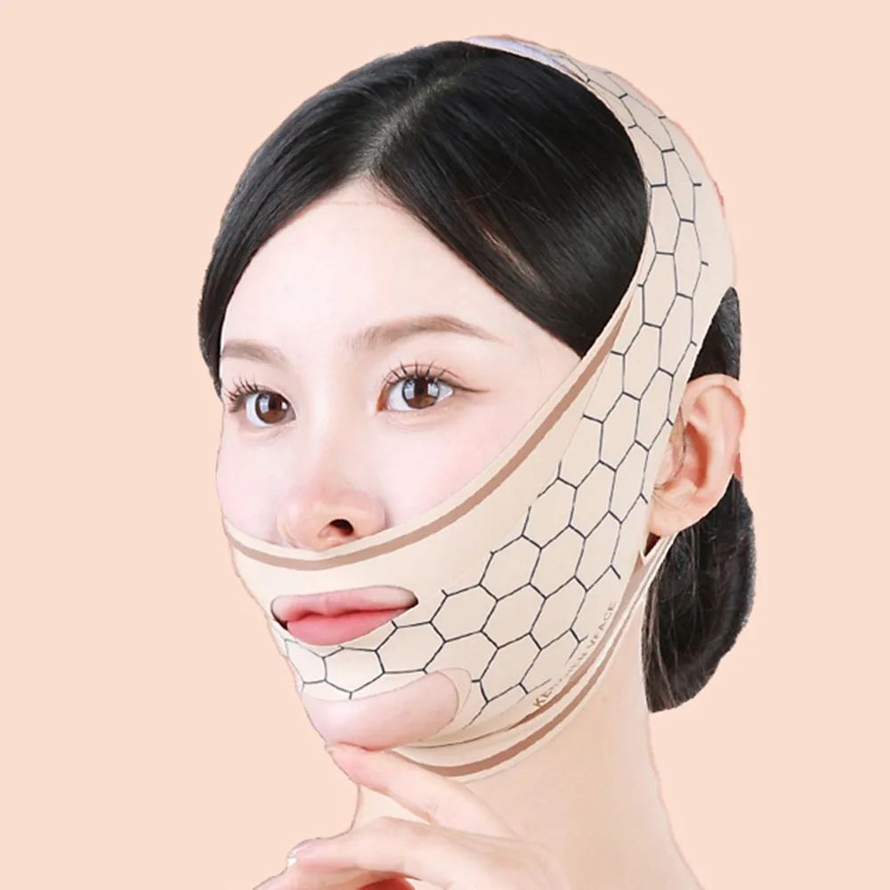 Mascarilla ajustable para esculpir la cara, mascarilla para dormir, transpirable, refrescante, cinturón de ajuste para estiramiento facial, reutilizable en forma de V, para mujer
