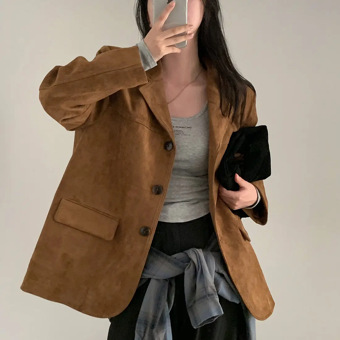 

Women Solid Tailored Coat Casual Jacket Pocket Turn Down Collar Long Sleeve Single Breasted Loose Fit Elegant Office Lady Autumn
