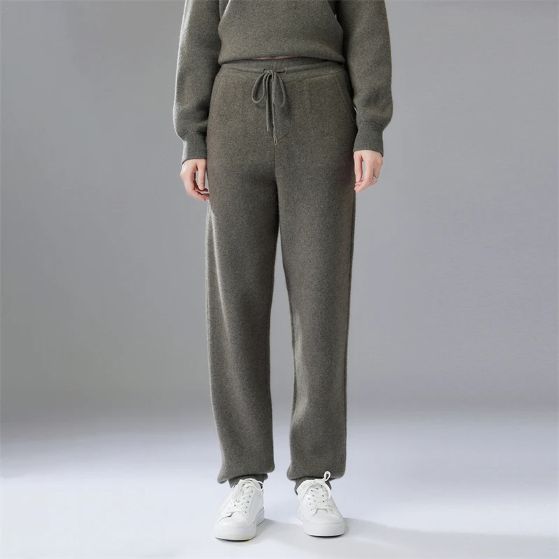 High Quality Women Cashmere Pencil Pants Autumn Winter 100% Cashmere Knitted Pants Basic Casual Elasticity Waist Sport Trousers