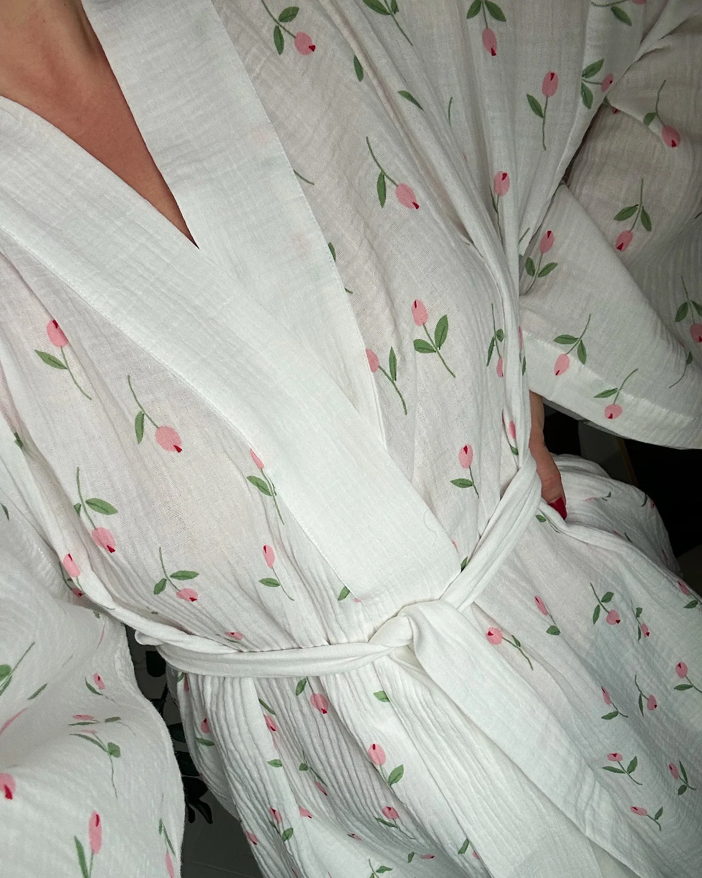 100%Cotton Printed Crepe Cotton Long-sleeved Lace-up Comfortable Pajamas and Nightgown 2026 Autumn New Women's Home Wear