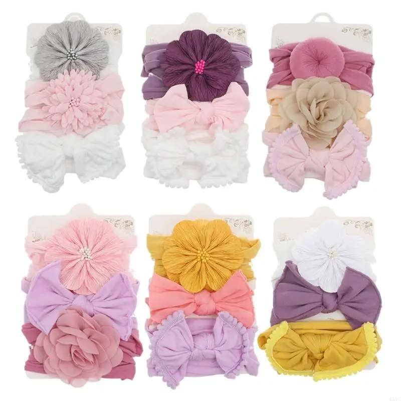 

A5YC 3 головных убора для малышей, повязка для волос с цветочным узором и дизайном лепестков, аксессуар для волос для младенцев,