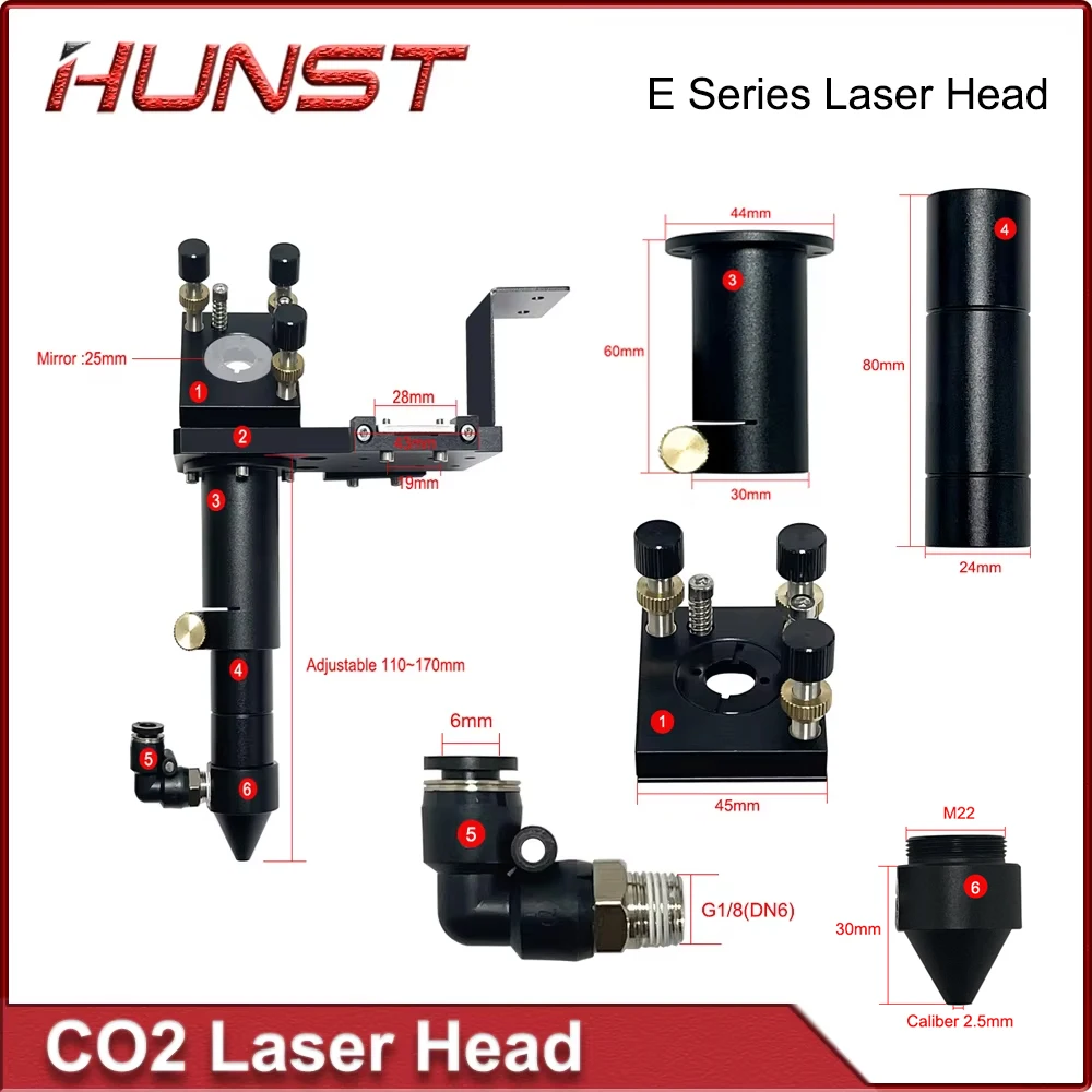 HUNST CO2 Laser Head E Series D20mm FL50.8 & 63.5 & 101.6mm lensa adaptor 25mm untuk mesin ukiran Laser