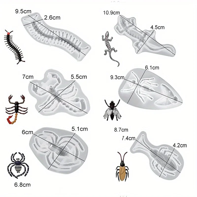 

6 шт., формы для литья животных, силиконовая форма для ключей на Хэллоуин, ящерицы, пауки, лета, подвеска, украшение, форма, сделай сам, ювелирное украшение
