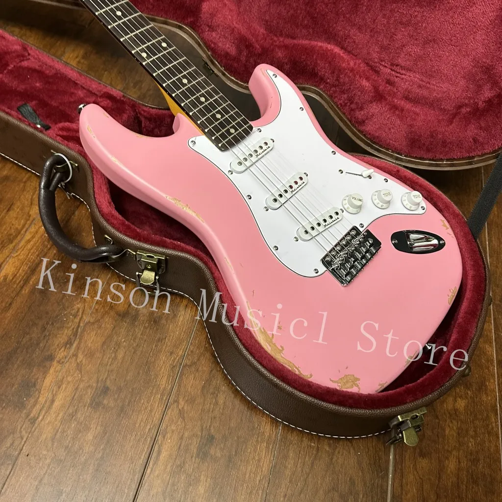 Relic Pink Color Electric guitar，Maple Neck，In Stock