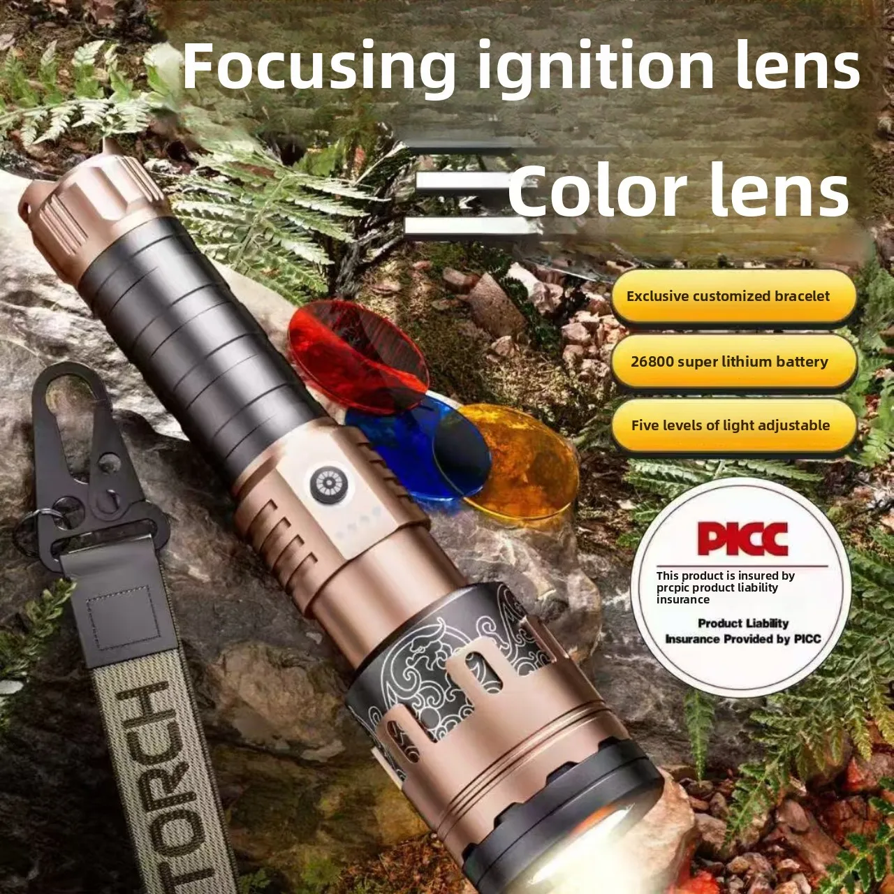 

Rechargeable LED Flashlight Zoomable Torch with LCD Display 5 Modes Waterproof High Power Hand Light Outdoor Wilderness Camping