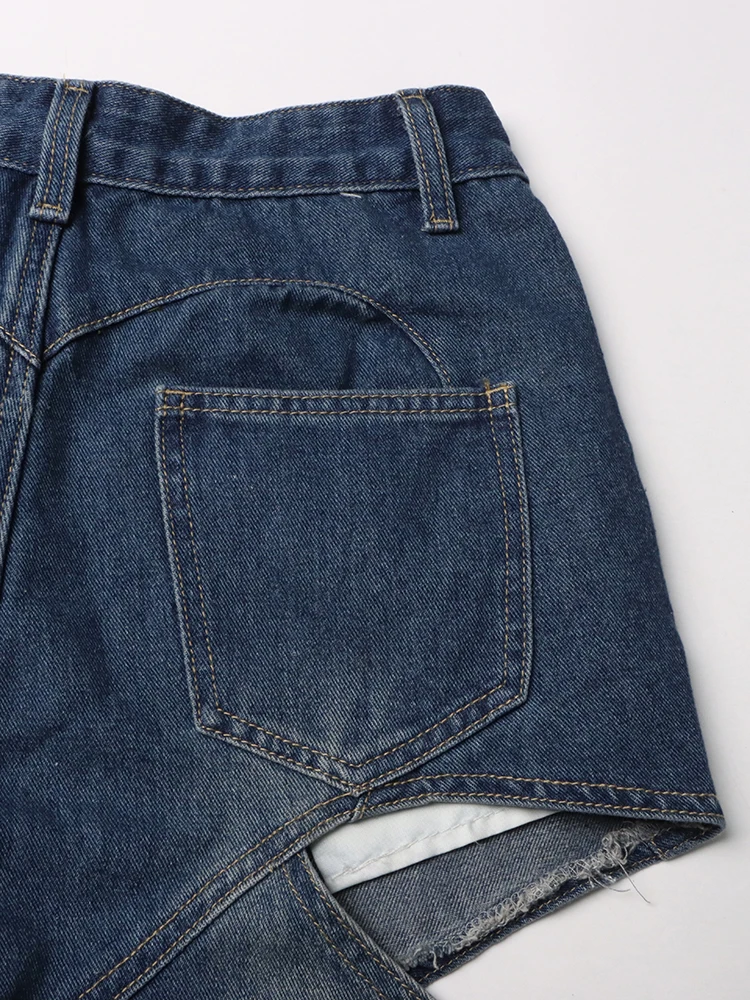 Two twinstyle lose ausgehöhlte Jeans hose für Frauen hohe Taille gespleißt Knopf lässig weites Bein Jeans weibliche Mode Kleidung