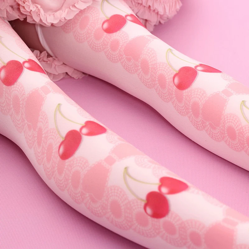 Urocza różowa księżniczka Lolita nad podkolanówkami miłość kokardka drukowane pończochy dziewczyna lato cienkie skarpetki randkowe cosplay — zdjęcie 4