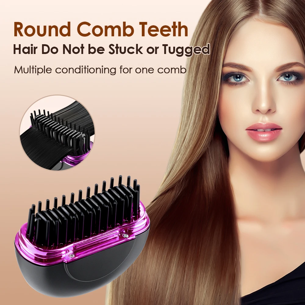 Portable Mini Straightening Comb USB Rechargeable Travel-Friendly Hair Straightener Brush Anti-Scald Cordless Hair Straightener