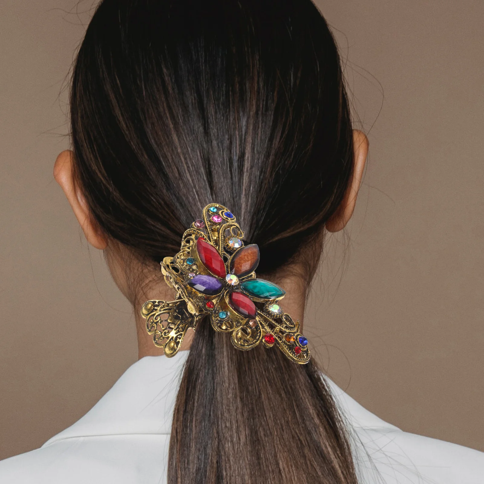 

Large Floral Claw Clip Vintage Drill Hair Clamp Women Girls Alloy Lightweight Sturdy Durable Thick Hair Hold Party Office Daily