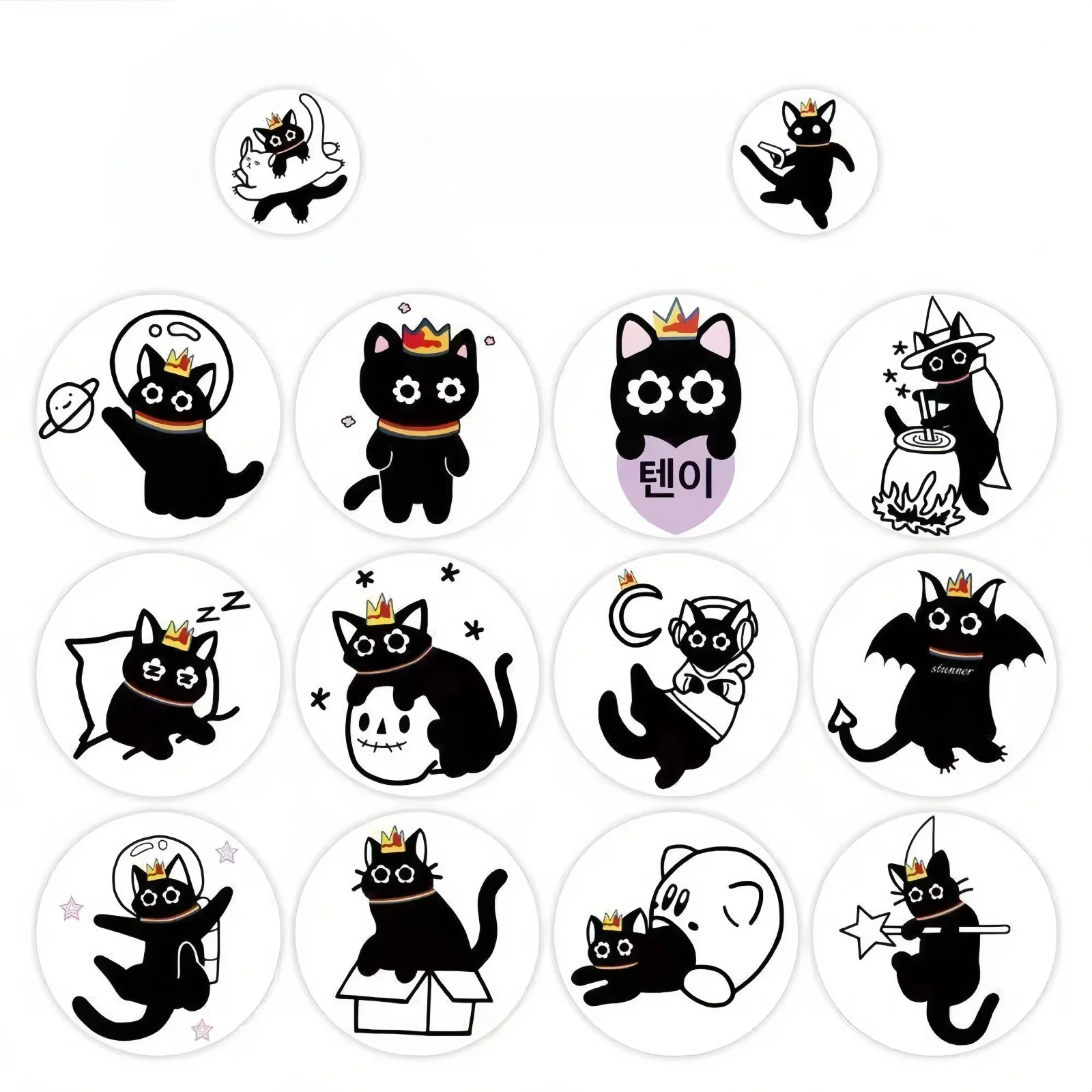 500Pcs Cute Crown Black Cat Round Sticker Rolls Stationery Sealing Labels Scrapbooking Gift Envelope Decor Stickers