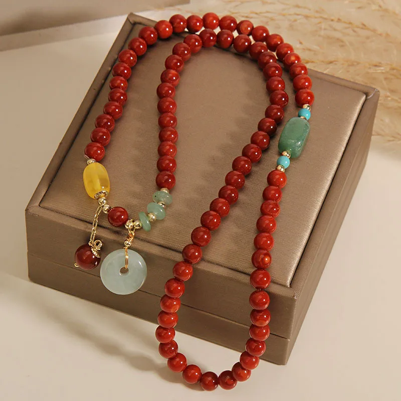 Chinese style internet celebrity trendy bracelet retro jade safety buckle pendant internet celebrity natural southern red agate