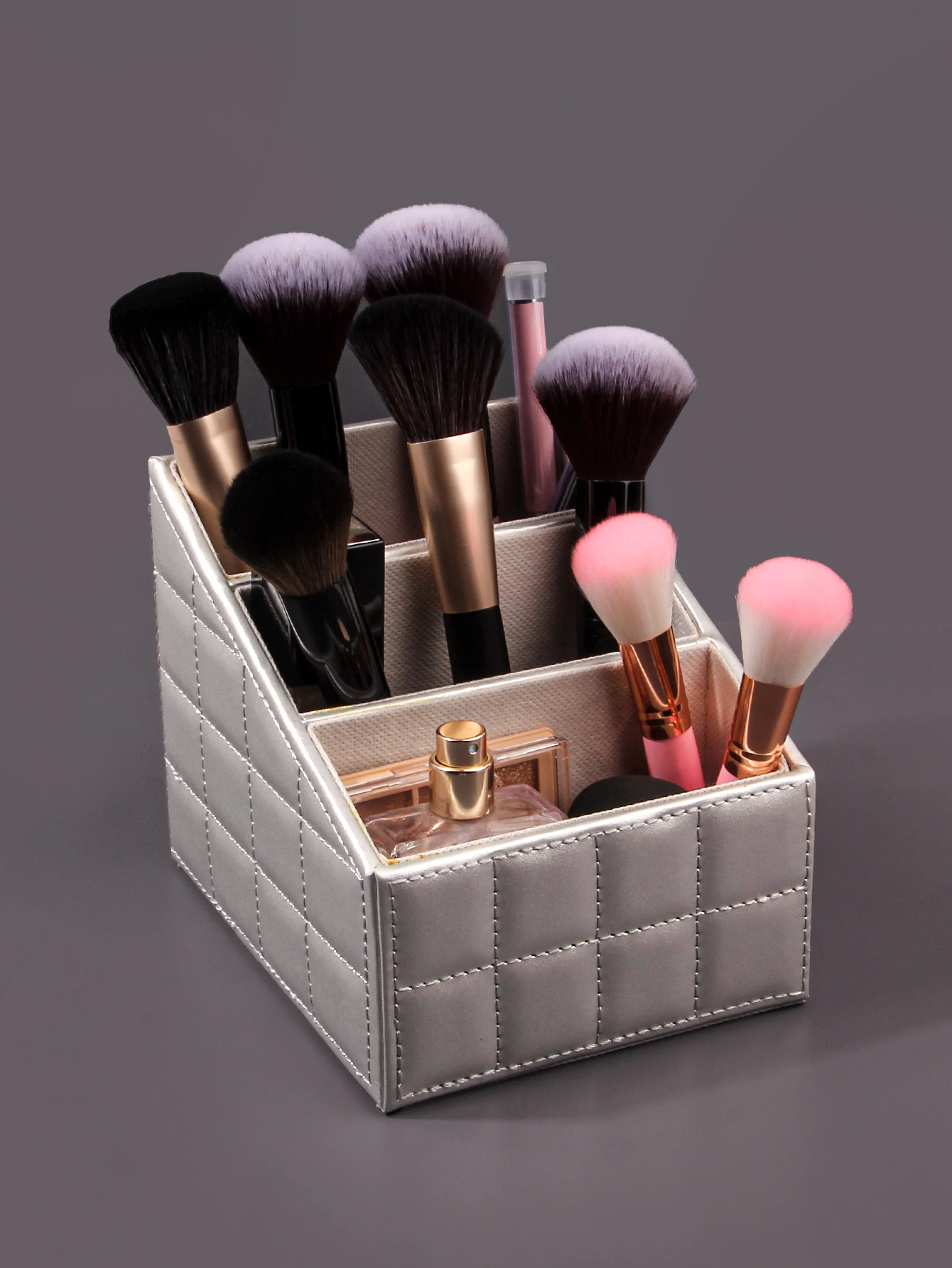 Large capacity PU makeup brush storage box High-end dresser Office stationery storage box stepped three-layer storage tools