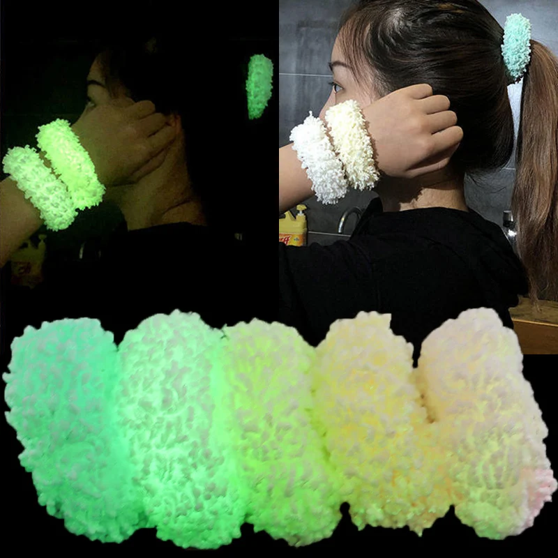 

Colorful Luminous Plush Hairband Scrunchies Luminous Plush Hair Ropes Women Ponytail Holder Headwear Elastic Hair Accessories