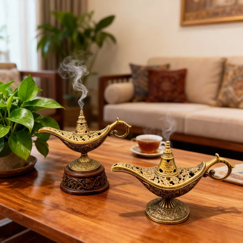 Aladdin’S Lamp Incense Burner With Vintage Cloud Pattern Coil Incense Burner For Home Use Indoor Aromatherapy Decorative Piece