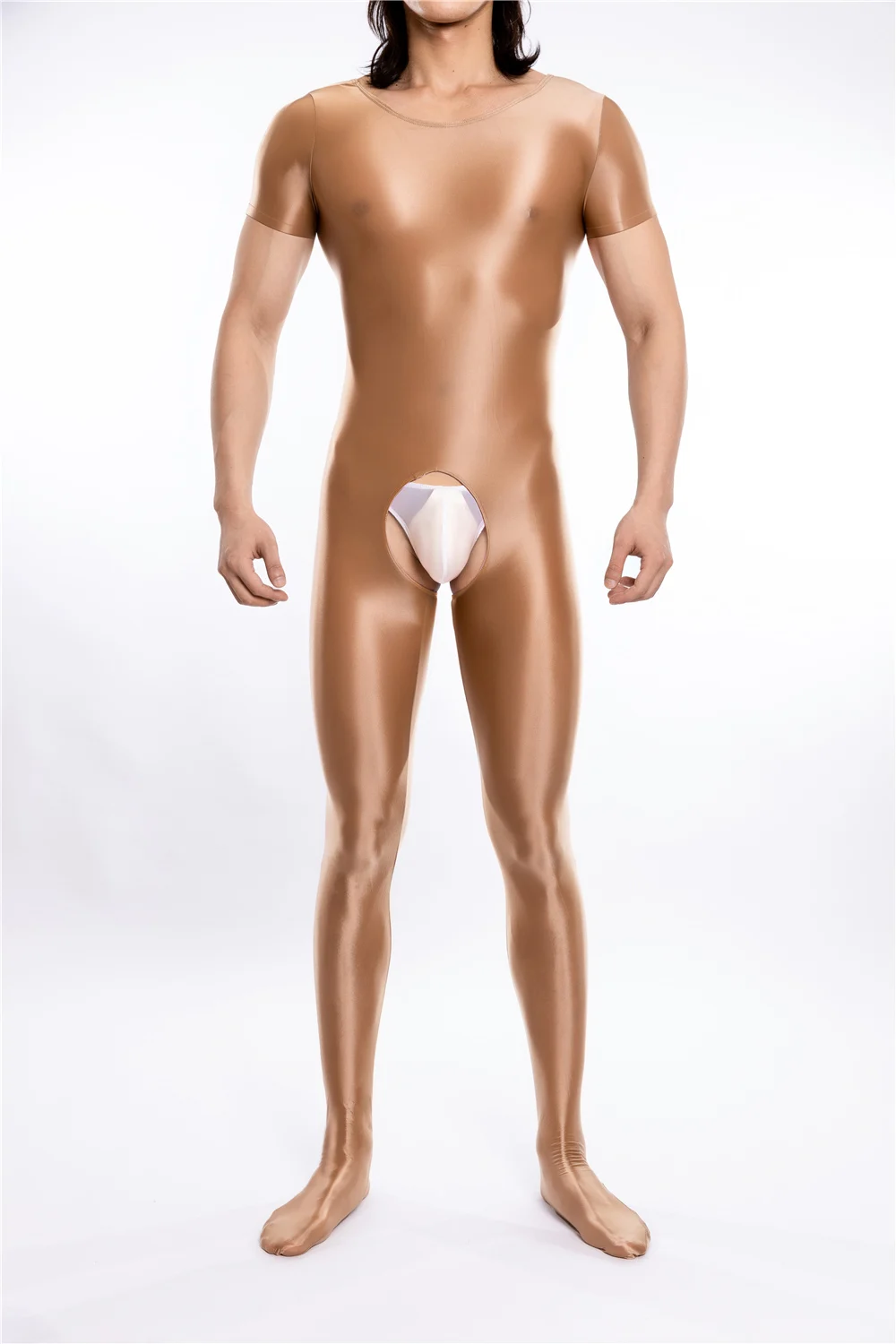 XL للجنسين لامعة الجسم الجورب قصيرة الأكمام Catsuit مرونة مفتوحة المنشعب ارتداءها الجوارب مثير يوتار الملتصقة بذلة Untiard