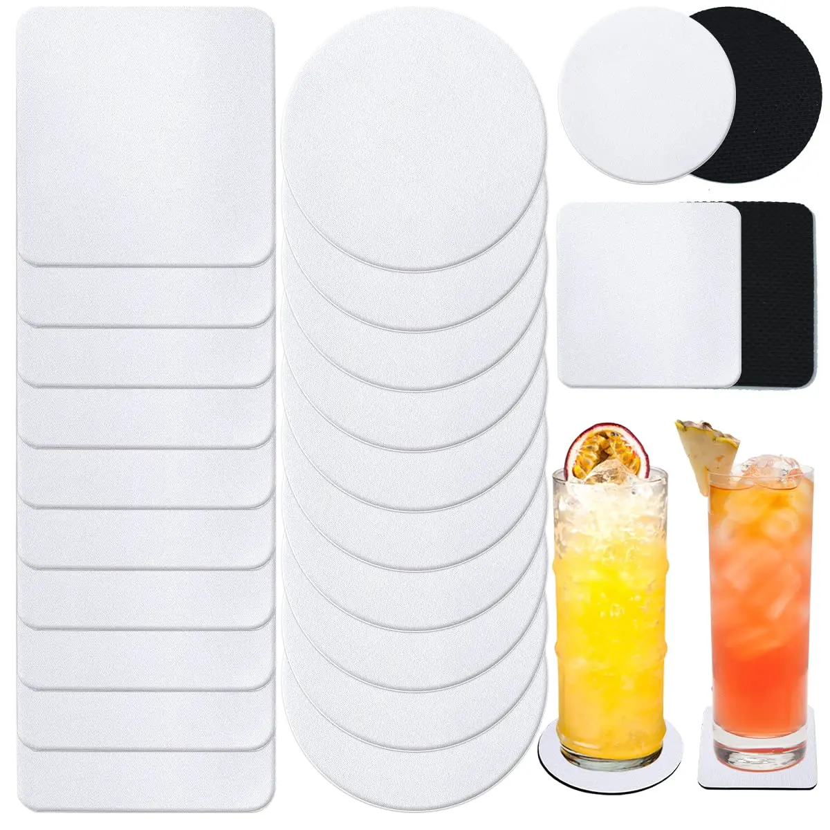 

10Pcs/Set Sublimation Coaster Blank Cup Coasters Square Round Blank Rubber DIY Heat Transfer MDF No-Slip Cup Mat