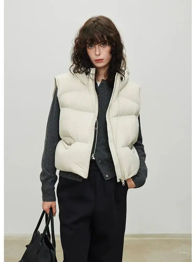 Damska kamizelka z kapturem, ocieplana, nowa kolekcja jesień-zima 2025, koreański styl, modna, luźna, ciepła krótka kurtka.