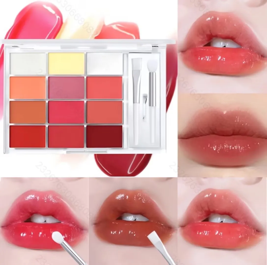 12 Colors DIY Moisturizing Lipstick Longlasting Mirror Jelly Lip Gloss Palette Girls Nude Cosmetic Natural Women Makeup Lip Tool