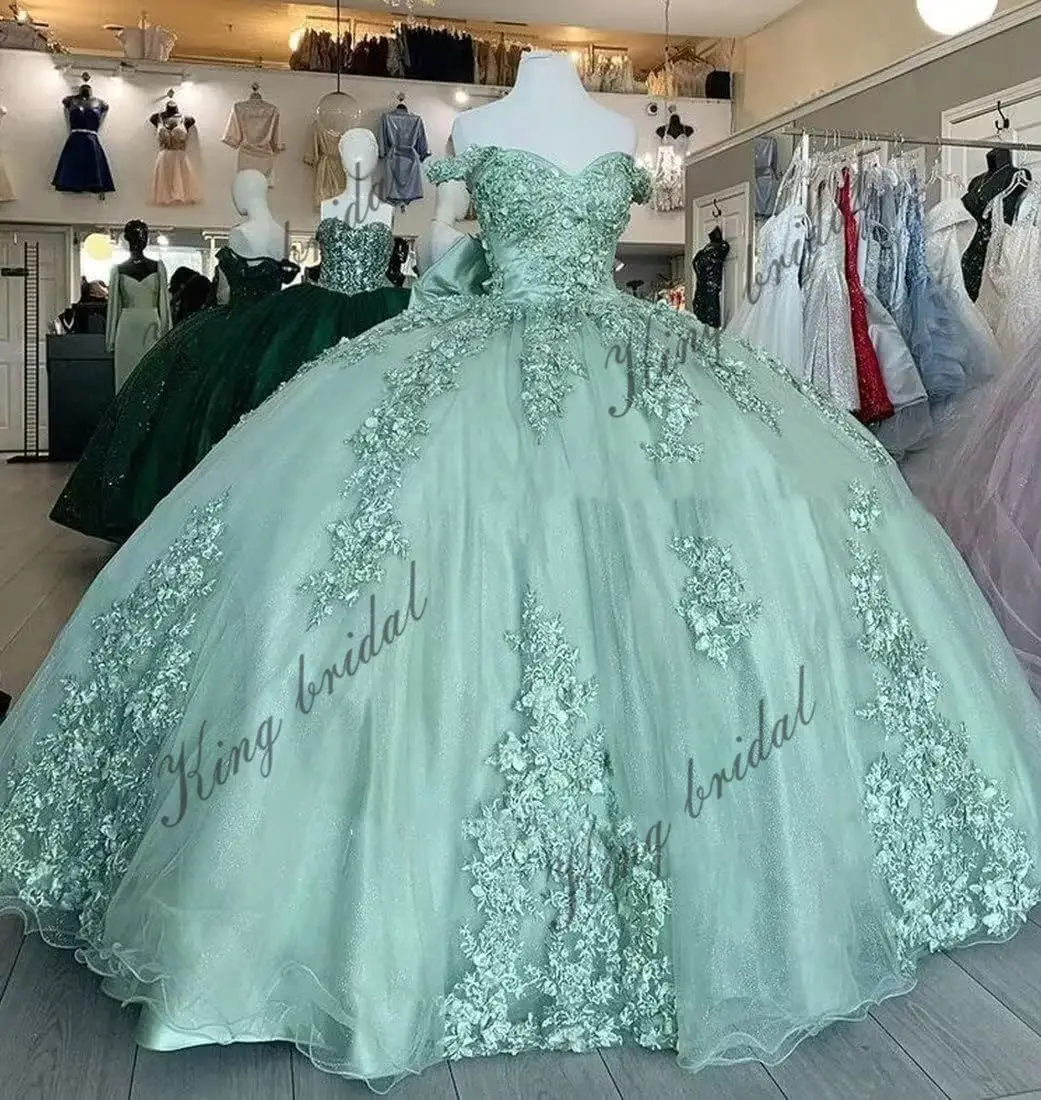 Luxury Off Shoulder Quinceanera Dresses Puffy Floral Lace Beaded Prom Dresses Sweet 15 16 Ball Gown with Train Quinceanera Gowns