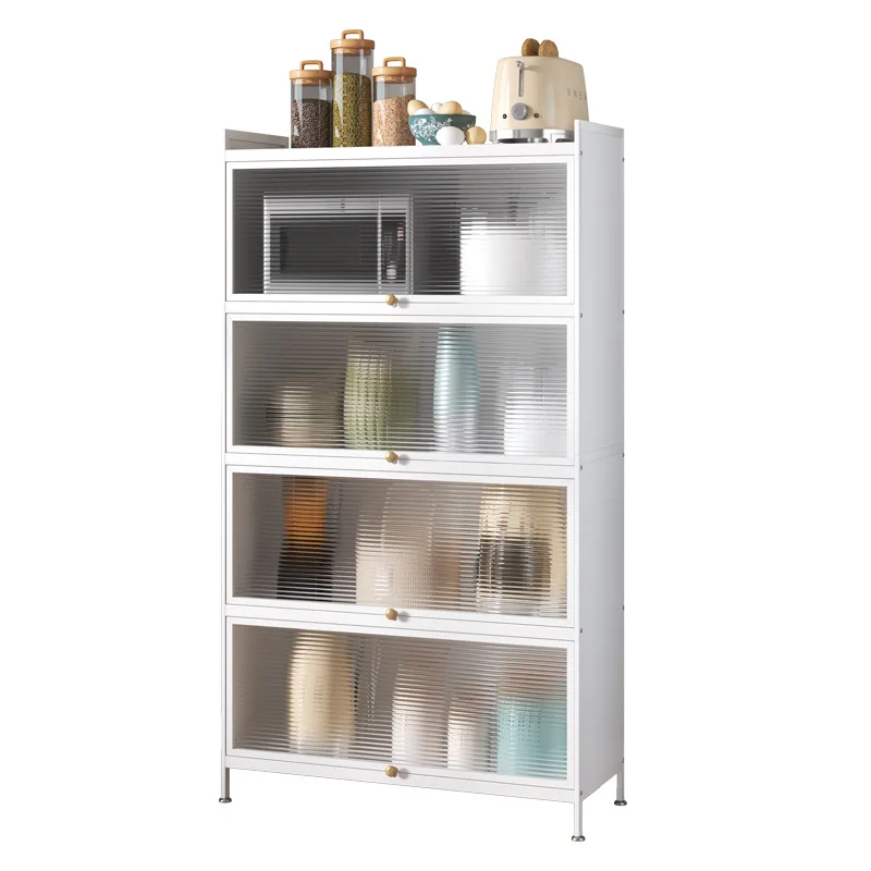 

Integrated mobile glass sliding door cabinet against the wall, living room multi-layer rack, kitchen side cabinet