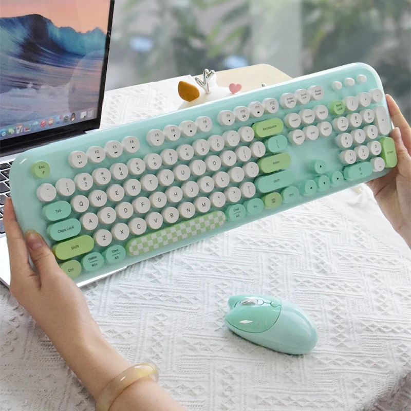 

Highend New Cute Mute Wireless Keyboard Mouse Kit Girl Gift Full Size Pink Blue Green White For Tablet Ipad PC Laptop Computer