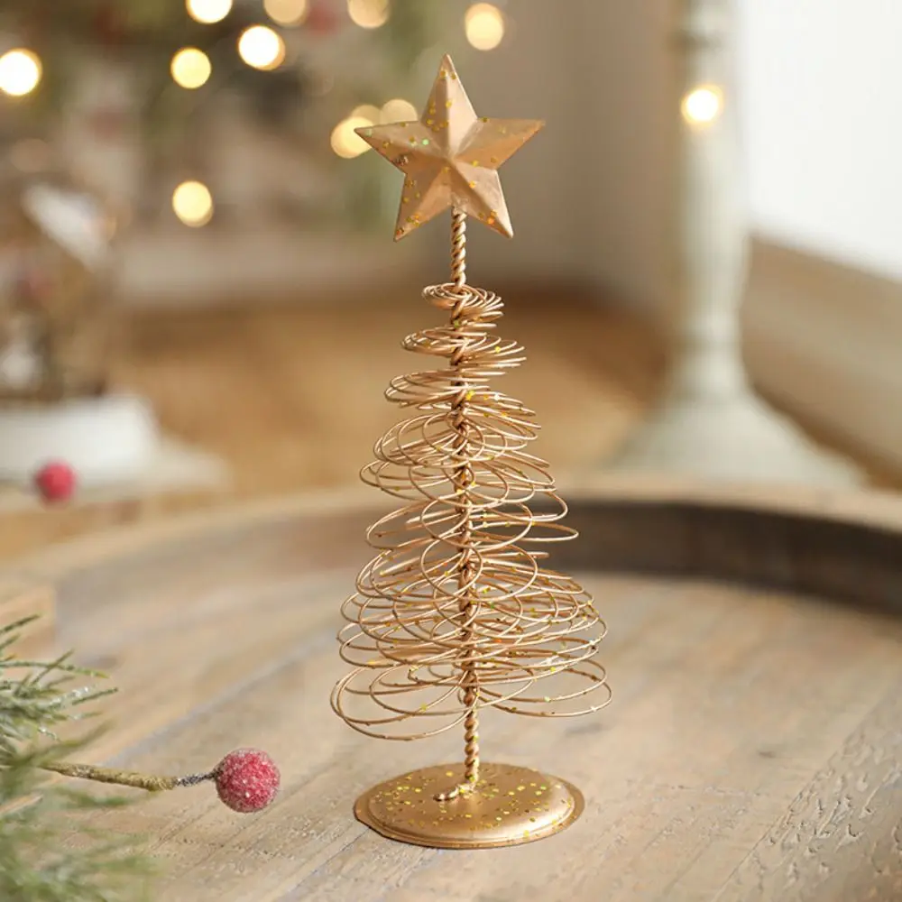 Gold Mini Christmas Tree Five-pointed Star Cute Iron Christmas Tree Xmas Ornaments Creative Desktop Decoration New Year