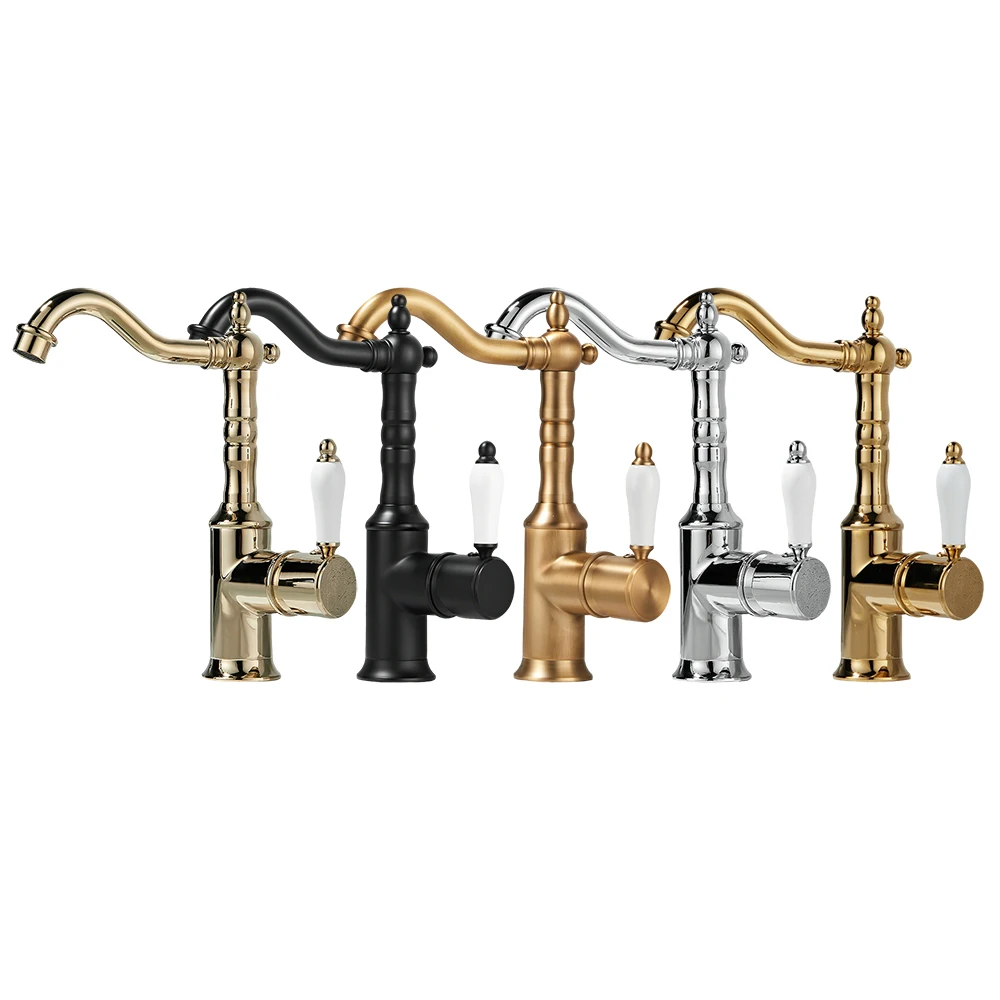 

Antique Bathroom Faucet Household Sink Basin Faucet Deck Mounted Mixer Hot Cold Crane Water Tap One Hole Vanity Washbasin Faucet