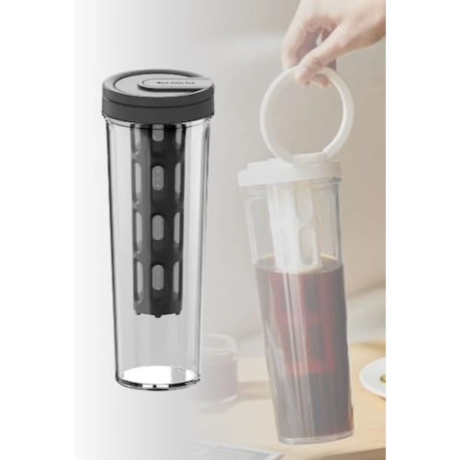 

Giombrewsia Cold Brew Coffee Tumbler - Portable Travel Lid - 35oz/1L Capacity - PP with 350-Mesh Filter for Coffee, Tea, and Fr