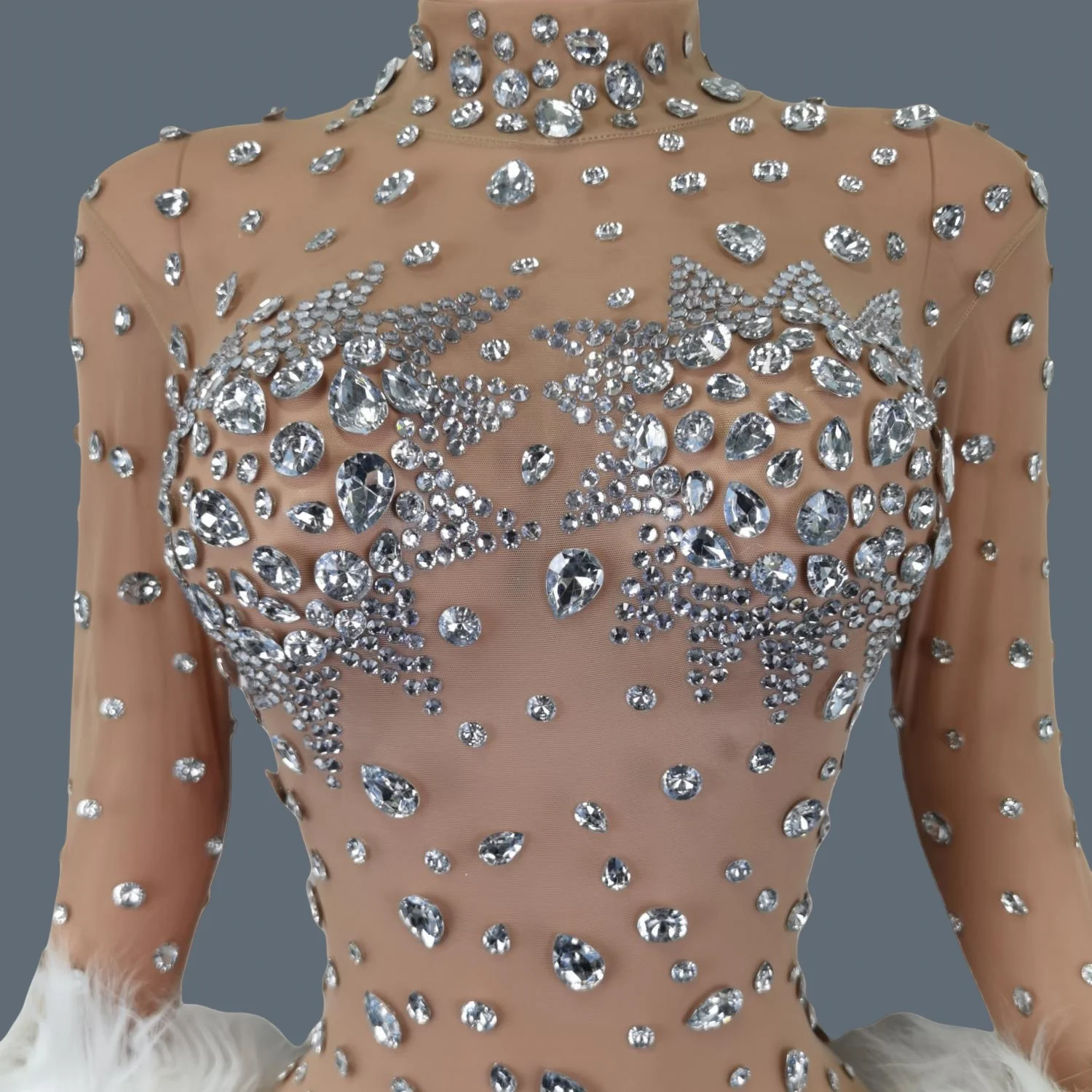 فاخر سباركلي بلورات ريشة كم طويل بذلة مثير Bodycon ارتداءها نادي الحدث عرض مسرحي فستان الفتيات الساخنة بذلة Guibin