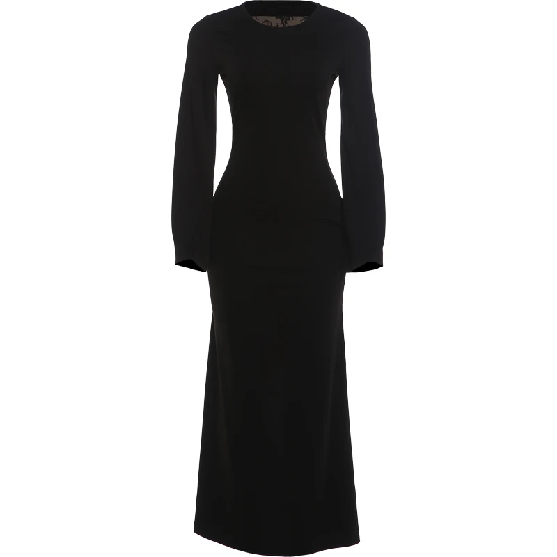 Weird Puss Spitzen-Patchwork-Kleid Damenmode Einfaches O-Ausschnitt Puffärmel Stretch Trend Elegantes Bankett-Party-Club-Langes Bodycon-Kleid – Detail 2