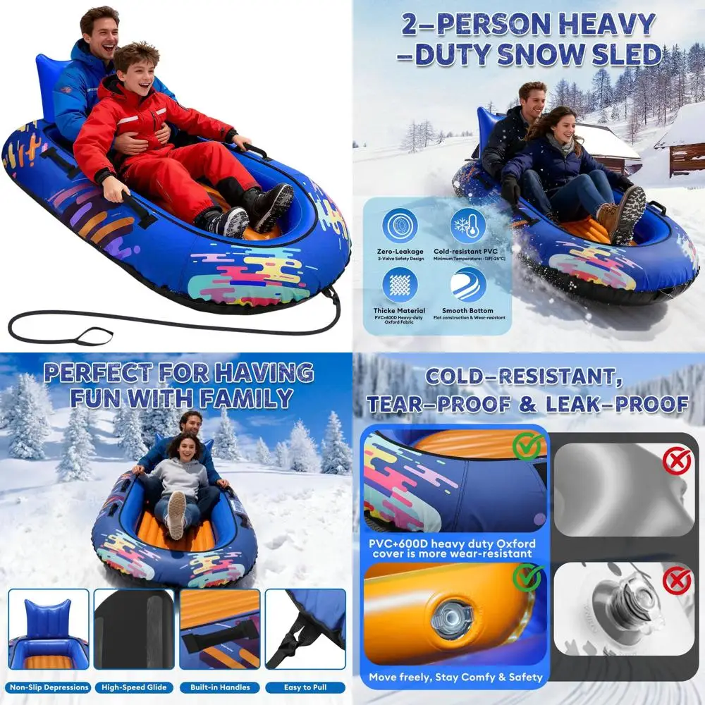 

Inflatable 2-Person Snow Tube with 600D Fabric, Backrest, Tow Rope, and Reinforced Handles for Winter Fun
