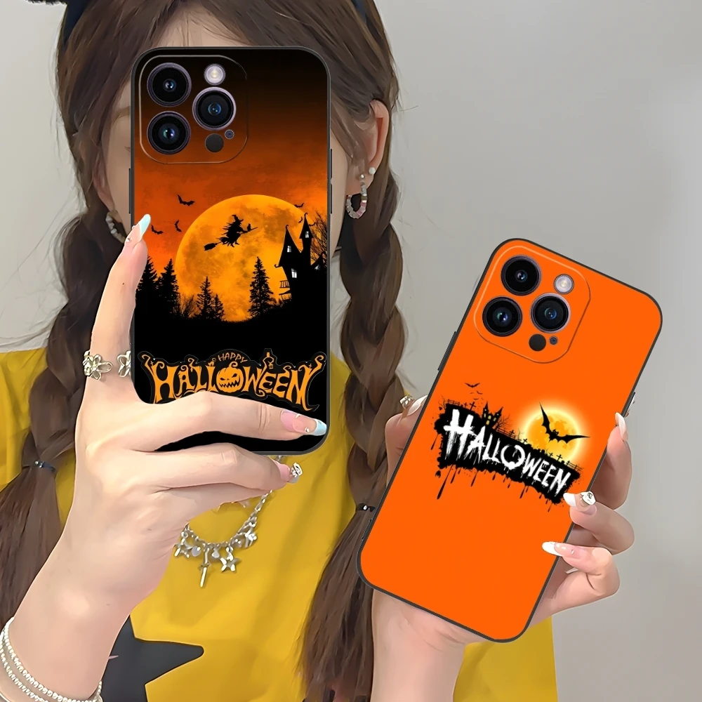 Halloween Pumpkin Mobile Cell Phone Case for iPhone 16 15 14 13 12 11 X XR XS 8 7 Pro Max Plus Mini Black Soft Phone Cover Shell