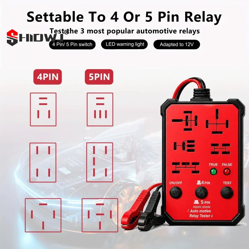 12V 24V Universal Automotive Relay Tester With 5 Test Sockets Multi-Functional Car Relay Diagnostic Tool For Auto Repair