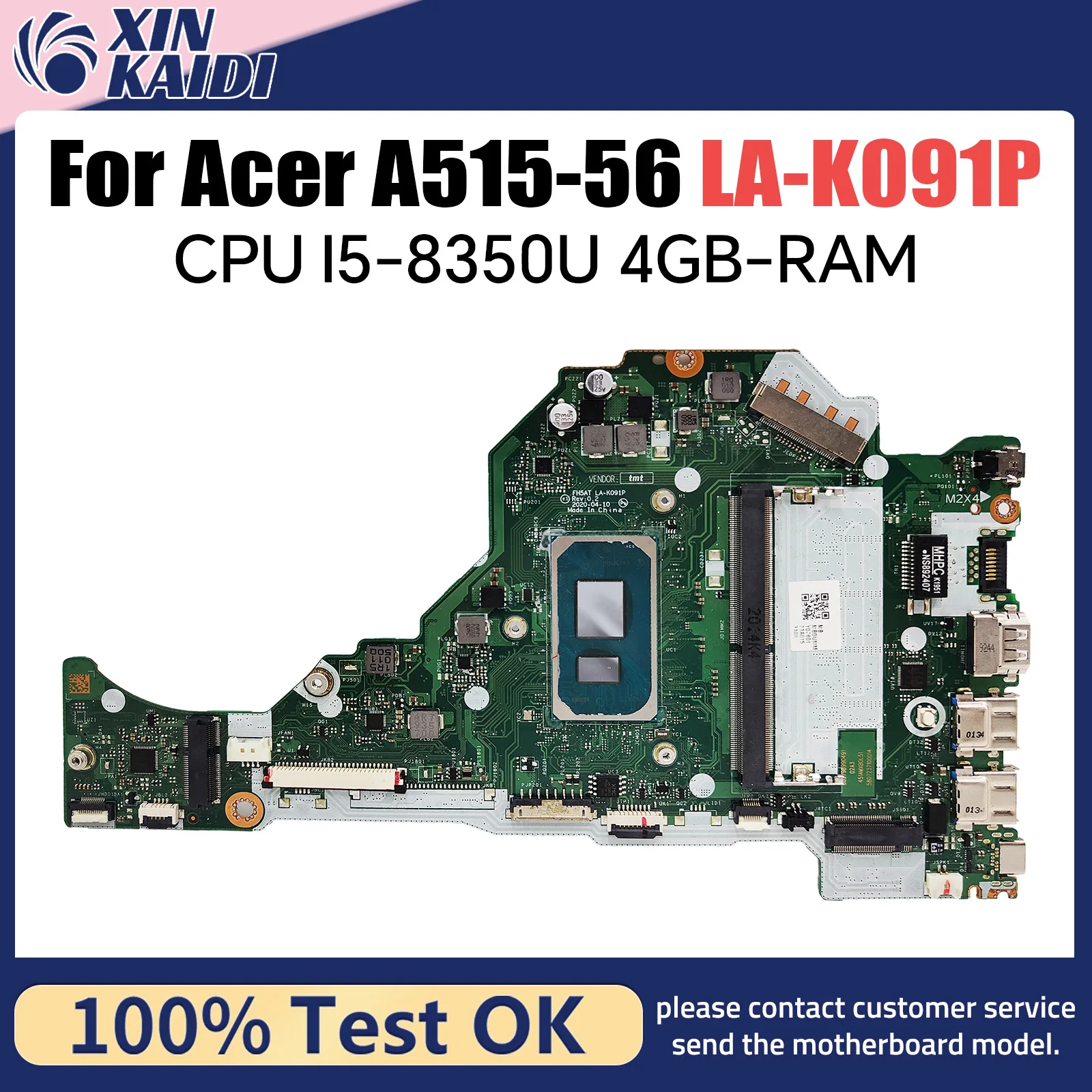 For Acer A515-56 Laptop Motherboard.LA-K091P motherboard with CPU I5 1135G7 RAM 4GB 100% test work