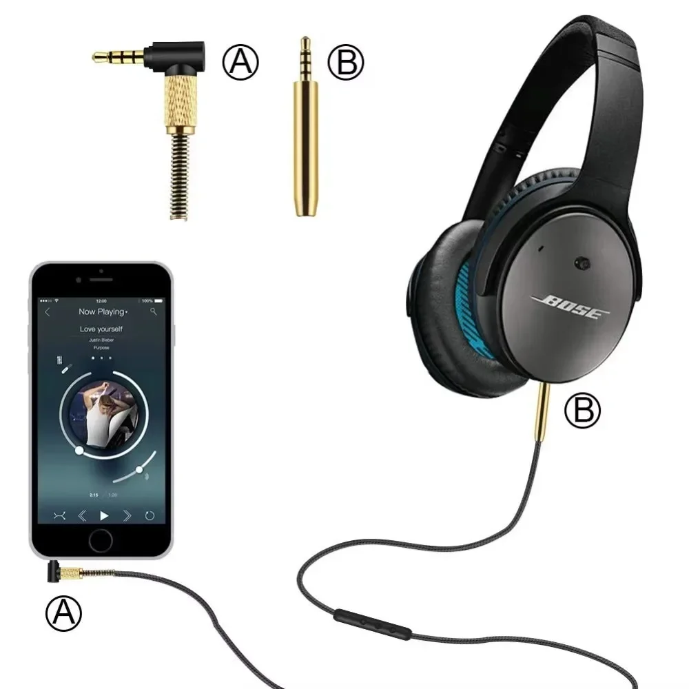 Cable de música de extensión de Cable trenzado de nailon de repuesto OFC para auriculares Bose QC25 QC35 QuietComfort 25 35 700