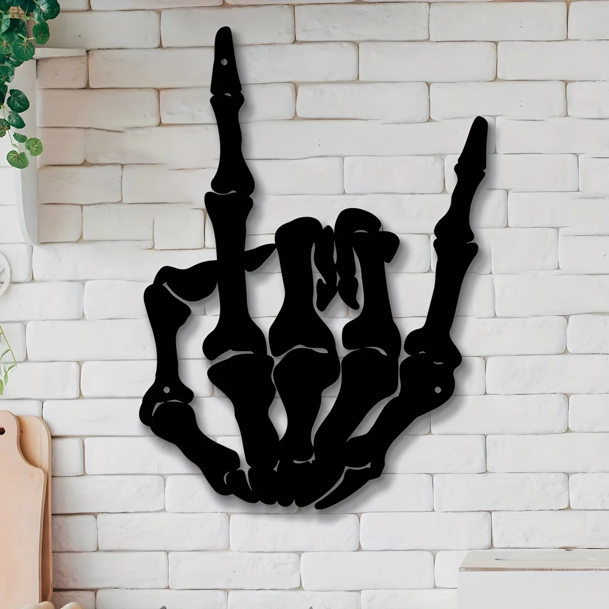 1pcRock On Skeleton Hand Metal Wall Art - Edgy Iron Sculpture for Garden, Patio, Living Room & Balcony Decor, Patio Decoration