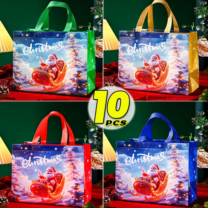 

1/10PCS Christmas Gift Bags Santa Claus Elk Non-woven Handbag Candy Gift Packaging Bag 2026 Home Christmas Party Decor Supply