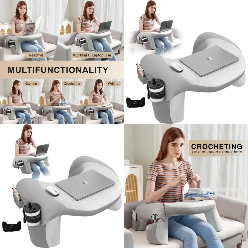 

Игровая подушка из пены с эффектом памяти с карманом для чашки/телефона, эргономичный стол для ноутбука, для использования на диване или кровати — серый