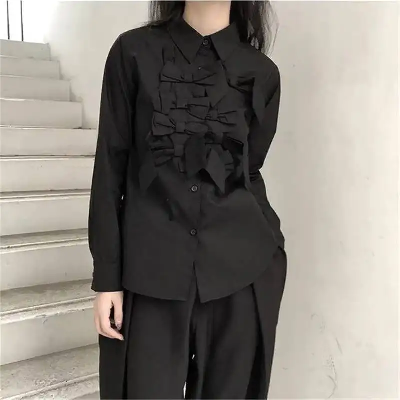 

Ladies Long Sleeve Shirt Spring And Autumn New Bowknot Design Feeling Fashion Popular Loose Leisure Large Size Shirt