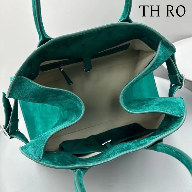 TH RO Classic Women's Handbag Women's 15 inch Margo Green Suede Silver Hardware Accessories Large Capacity Handbag